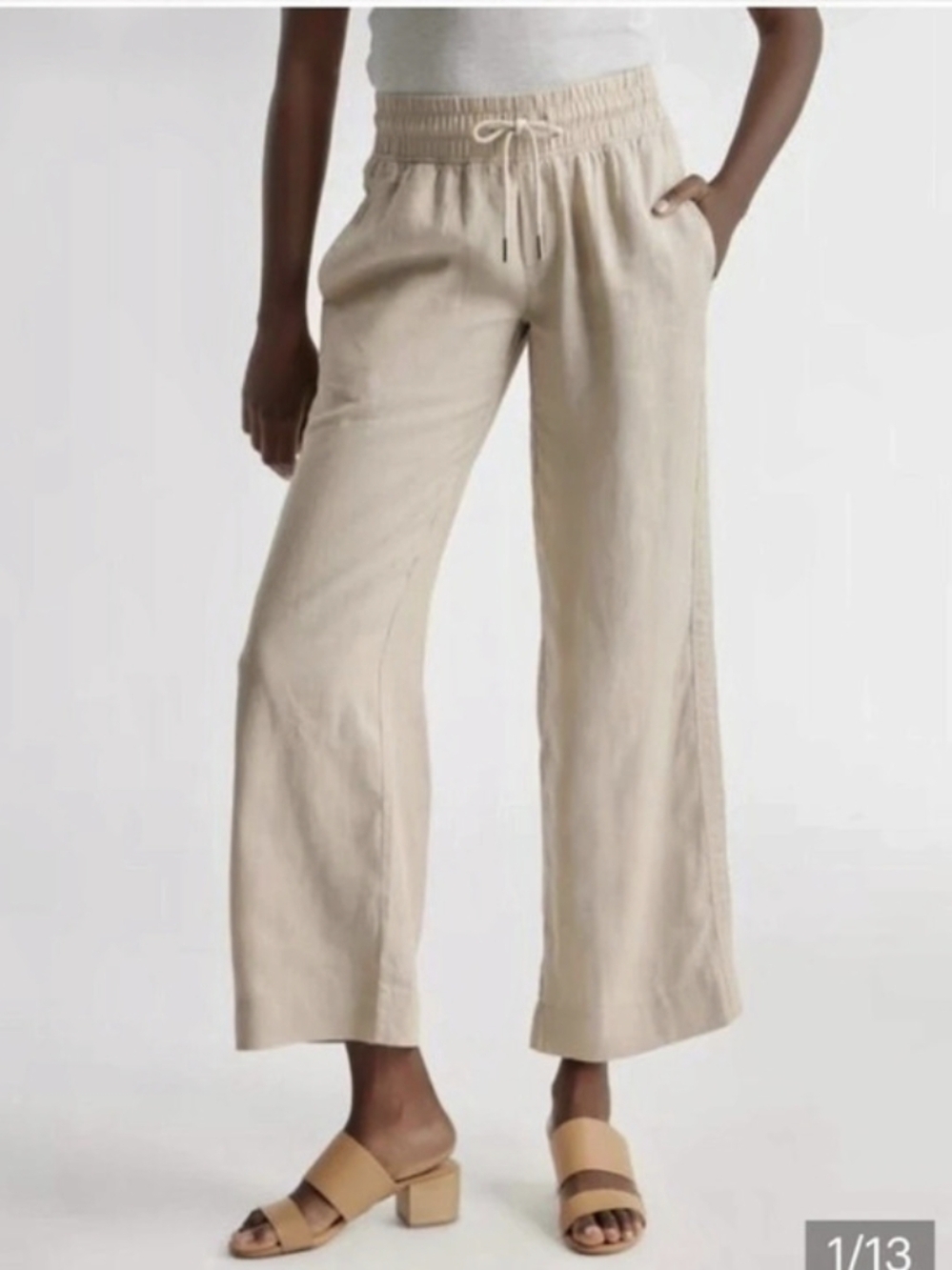 Quince 100% European Linen Wide Leg Pants Beige Medium